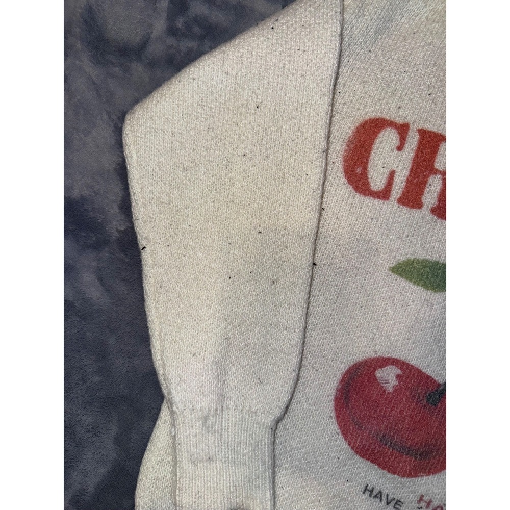 Vintage Style Cherry Graphic Knit Sweater Cream Off-White Crewneck Pullover - Picture 4 of 5